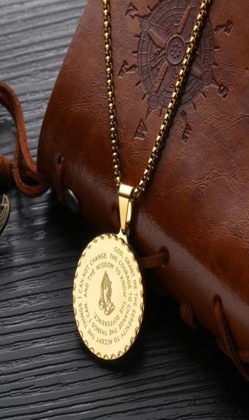 

pendant necklaces vintage mens gold link chain titanium steel round coin scripture necklaces jewelry gift whole sh7581684, Silver