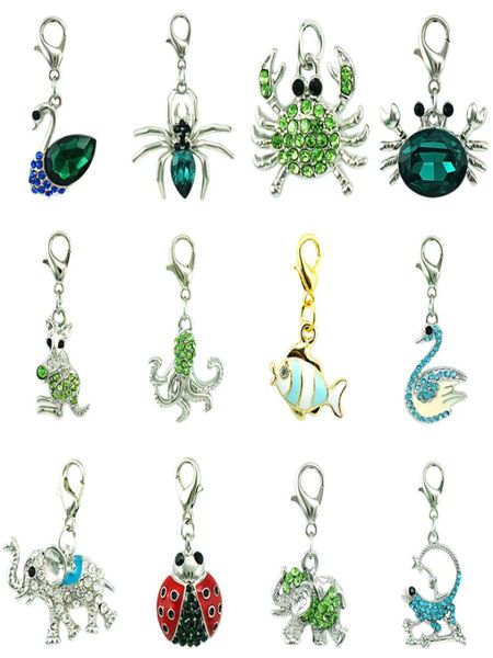 

diy mix new fashion green crystal dangle floating animal pendant lobster clasp charms for jewelry accessories5575069, Bronze;silver