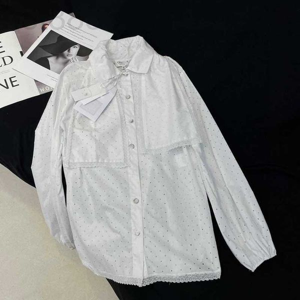 

women's blouses & shirts designer summer new style temperament girl sweet and age reducing lace necktie polka dot hollow out shirt wx93, White