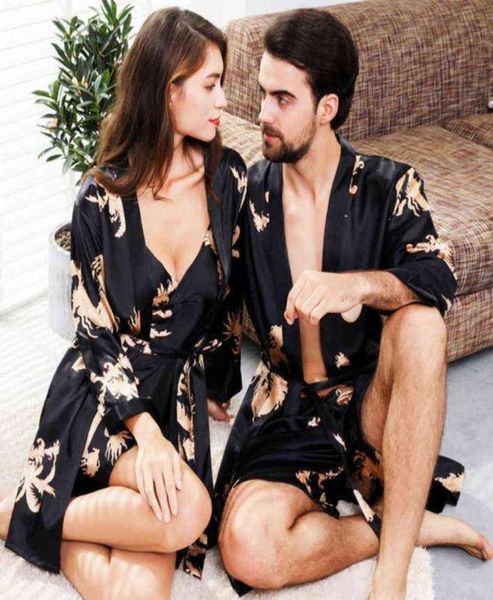 

luxury dragon designer couple silk garments 5xl nightwear women soft barobe oversized satin nightgown man summer home cloing j22088074859