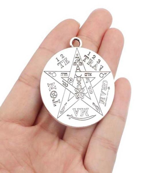 

pendant necklaces 2pcs silver color large tetragrammaton pentagram pentacle wicca pagan charms for necklace talisman jewelry 40x452537350