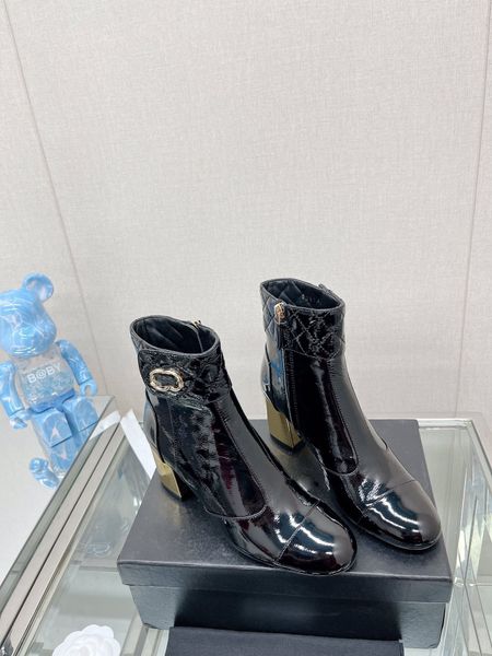 

classic color matching medium heel ankle boots personality design super cool women design fashion autumn trend, Black