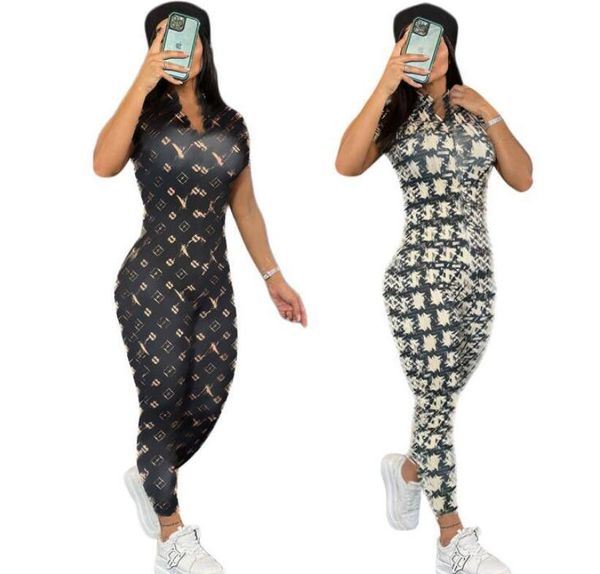 

women's jumpsuit 2023 summer new print short sleeve zipper women's tight elastic designer women's jumpsuits rompers, Black;white