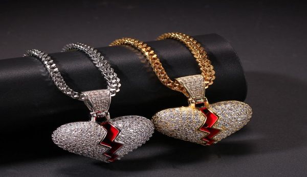 

iced out broken heart pendant necklace for mens womens fashion hip hop gold silver necklaces jewelry7319626