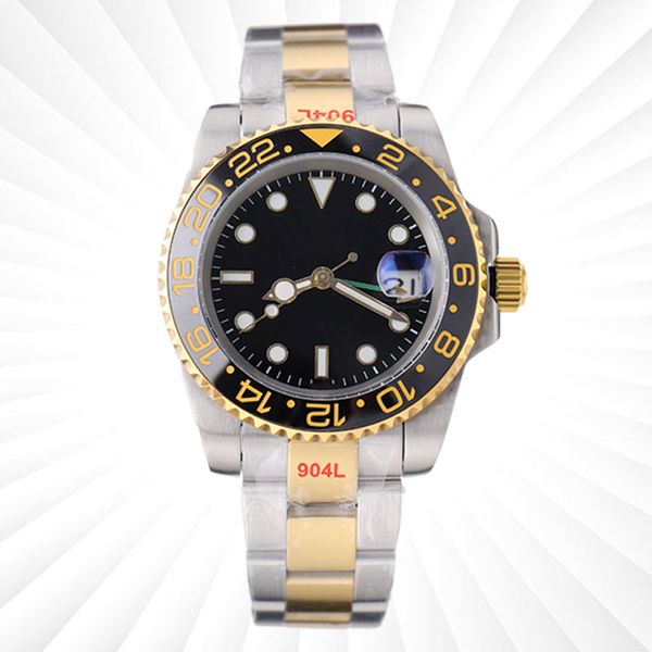 

watch gmt automatic mechanical 904l stainless steel folded buckle strap sapphire glass ceramic coke bezel calendar display wristwatches mont, Slivery;brown