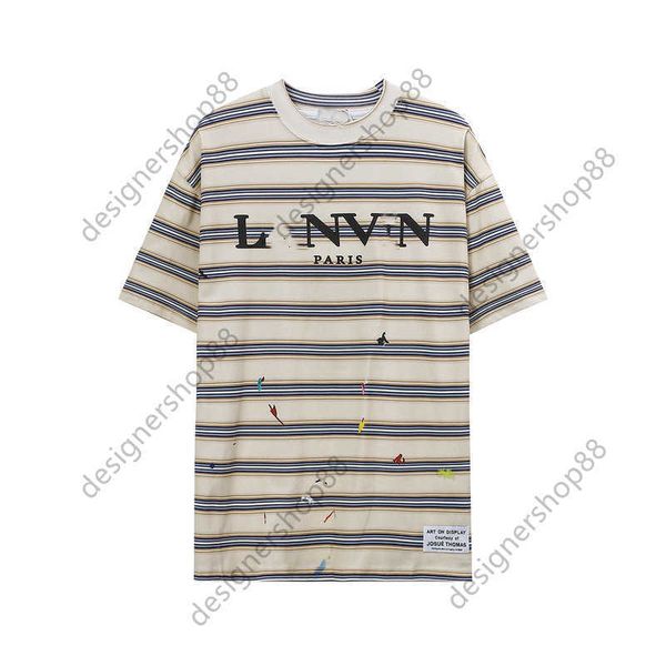 

summer new fashion brand gd&linvin t-shirt speckler stripe round neck t-shirt for men and women couples same short sleeve pure cotton, White;black