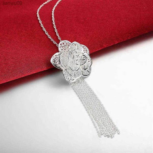

new 925 sterling silver necklace for women retro beautiful flowers pendant 18 inches christmas gift wedding jewelry l230704