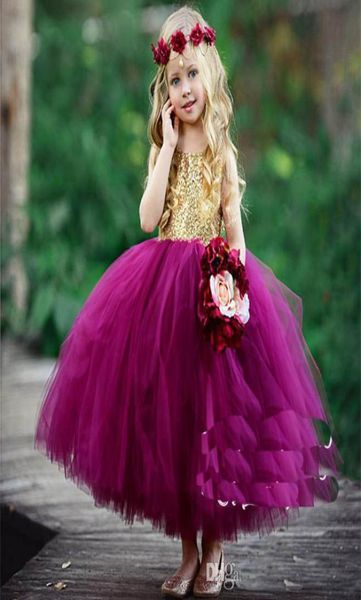 

2018 cute puffy ball gown flower girls dresses for wedding gold sequined fuchsia tulle toddler girls pageant gowns5444175, White;blue