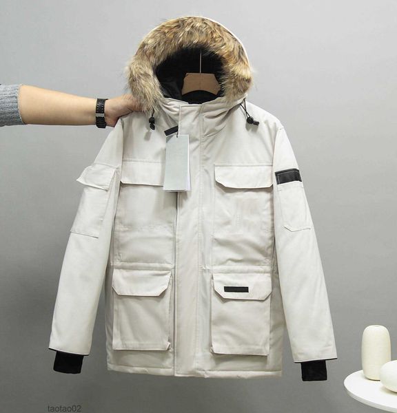 

men women down jacket winter outdoor leisure sports white duck windproof parker long leather collar cap warm real wolf fur stylish bomber ja, Black