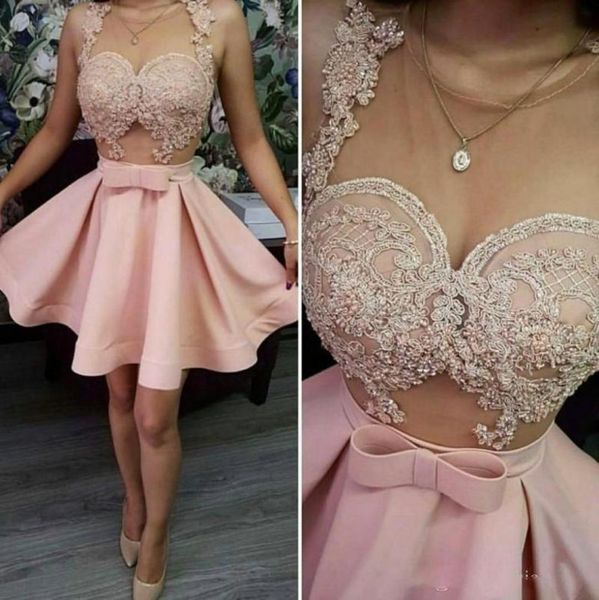 

pink homecoming dresses sheer neck lace appliques short prom dress see through cocktail party dress gowns5488063, Blue;pink