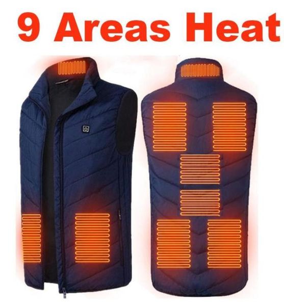 

outdoor tshirts 9 areas heated vest men electric usb waistcoat woman coat feather thermal jacket heating gilet2043946, Gray;blue