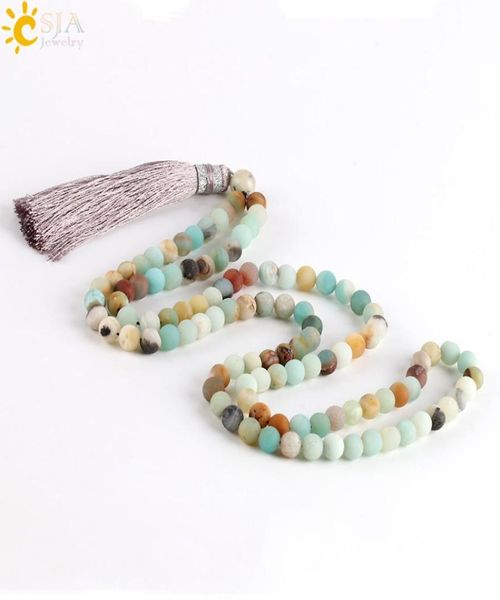 

csja 88cm long natural stone beaded tassel pendant necklace aquamarine tiger eye indian agate lava rock lapis lazuli women men jew9738194, Silver