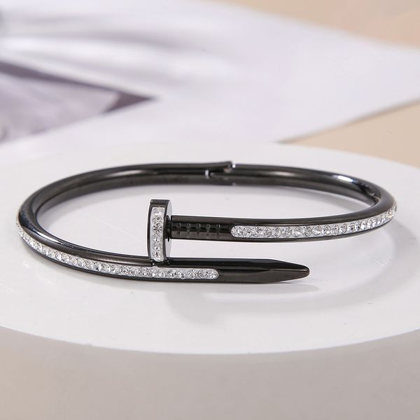

new popular titanium steel diamond nail shape bangle cuff bracelet jewelry for women gift, Black