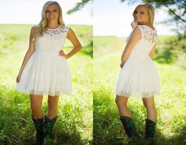 

modest full lace country short bridesmaid dresses jewel neck knee length 2017 garden wedding guest party gowns maid of honor dress8892662, White;pink