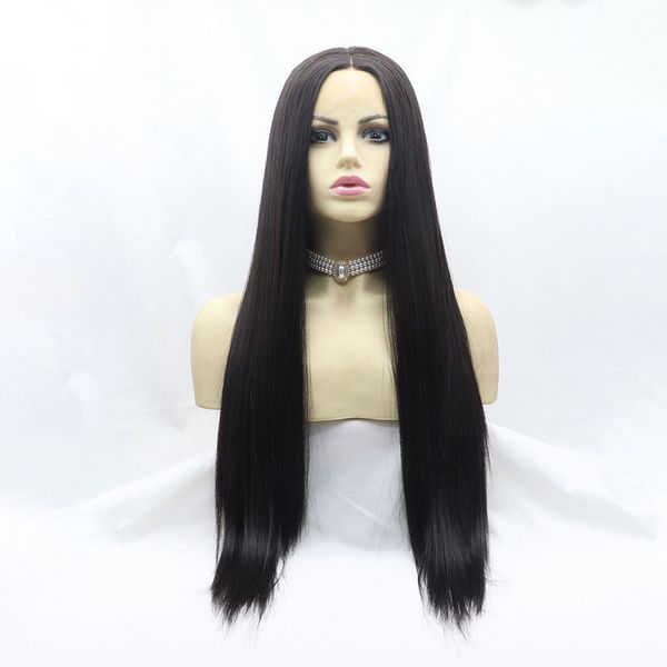 

women's wig fashion 24 inch long straight wig, split synthetic women's hair, Black;brown
