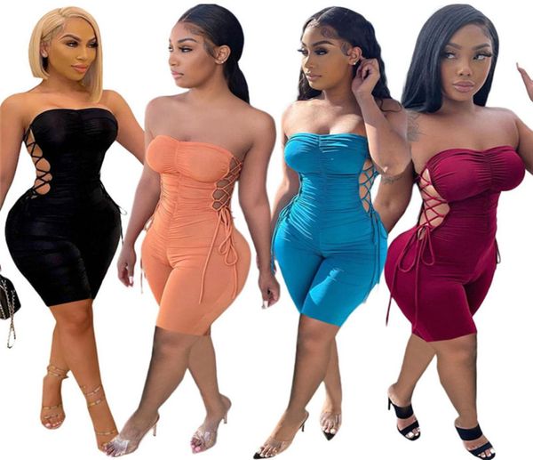 

summer strapless womens rompers jumpsuits one piece shorts elegant fashion solid bodycon skinny jumpsuit pullover comfortable8086324, Black;white