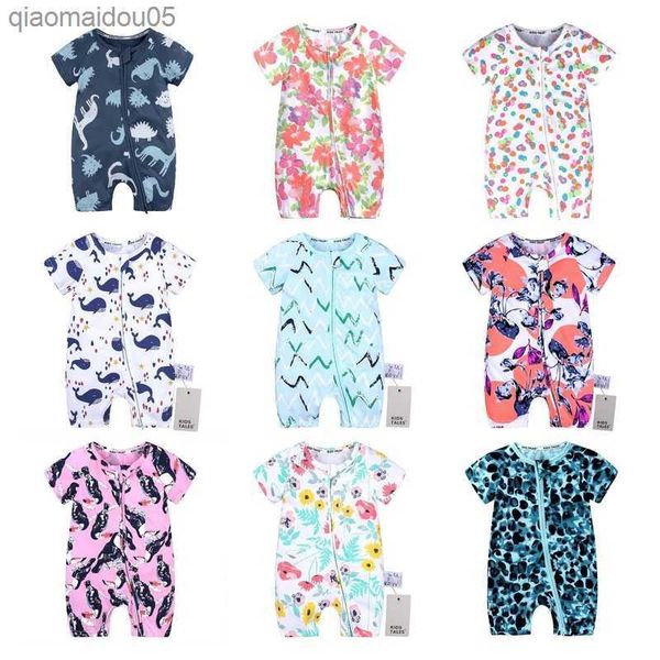 

2023 summer toddler clothes newborn boys girls dinosaur zipper cartoon baby onesies cotton short sleeve kids romper l230712, Blue