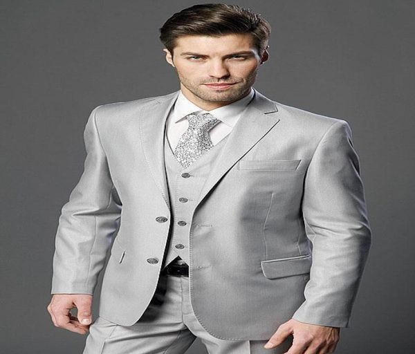 

new design grey groom tuxedos notch lapel two button groomsmen mens wedding tuxedos popular man 3 piece suitjacketpantsvesttie2699527, Black;gray