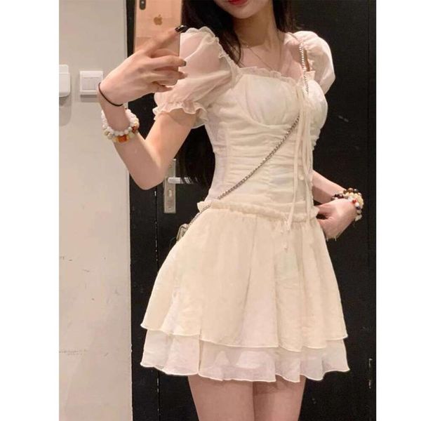 

pingyou white tea qinghuan a ballet style dress with sense of atmosphere girls summer pure love short, Black;gray