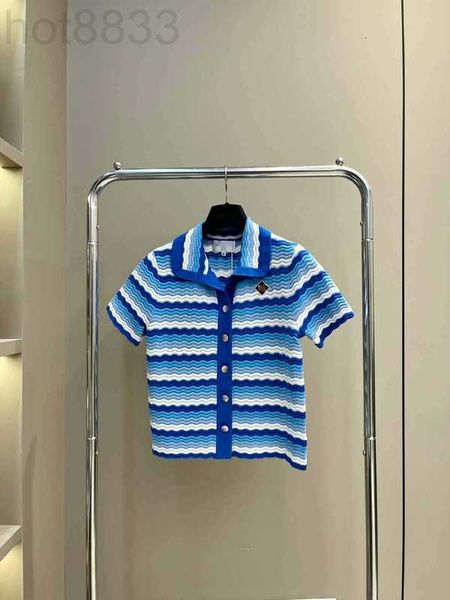 

women's knits & tees designer 23 pre autumn new high casual versatile wave stripe contrast polo short sleeve knit toj4, White