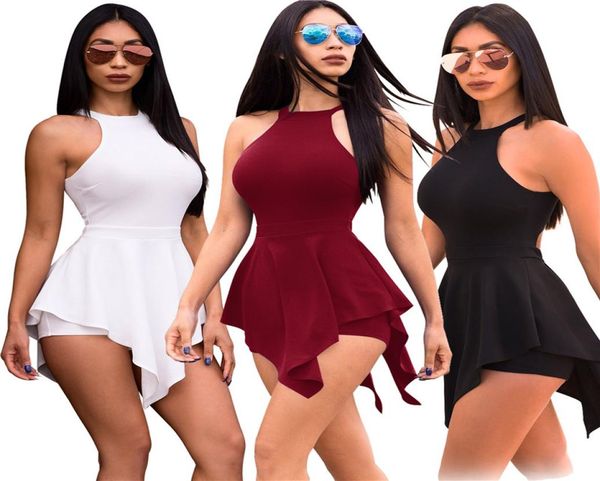 

women summer short jumpsuit stretch party sleeveless solid color skinny shorts club wear gorgeous vestidos female bodycon pan6496017, Black;white