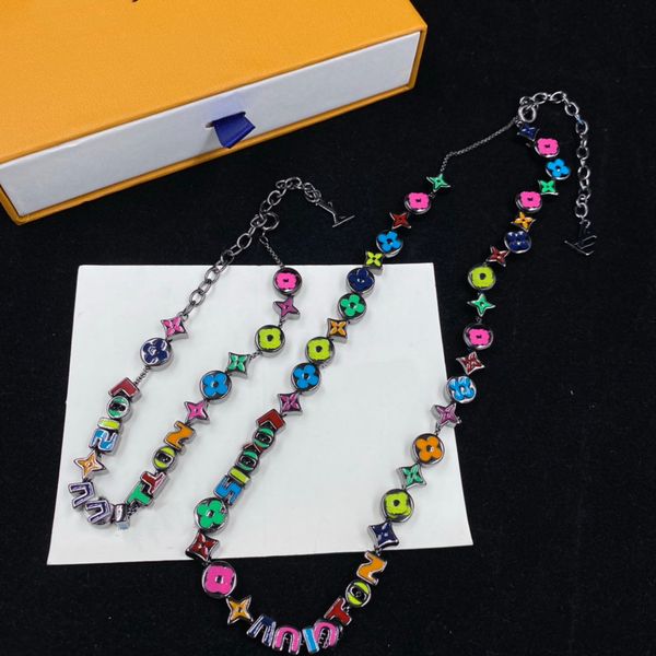 

candy colorful crystal zircon letter flower necklace bracelet light luxury high grade love rainbow neck chain for women jewelry wedding part, Silver