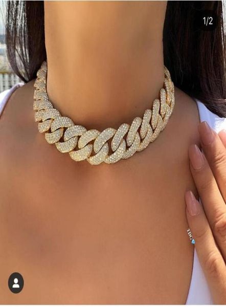 

accking full cz statement cuban link chain choker necklace adjust for man or women bijoux whole 1784148, Golden;silver