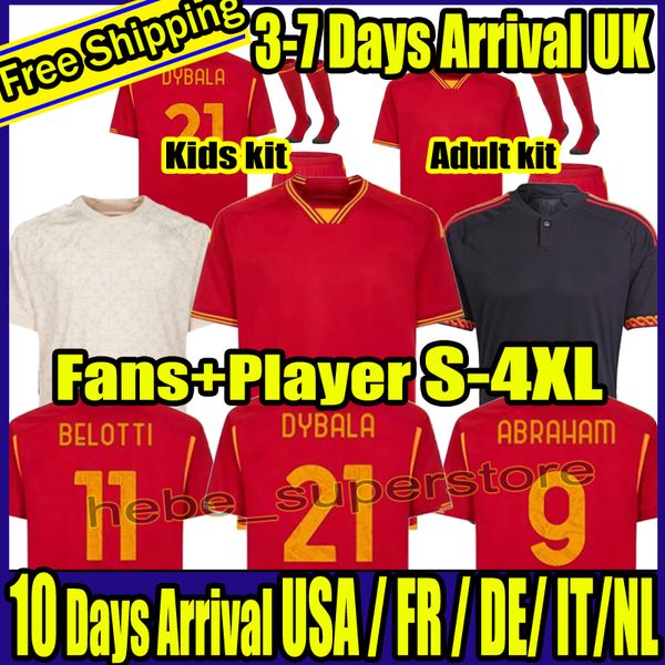 

s-4xl 23 24 dybala romas soccer jerseys pellegrini belotti celik abraham aouar el shaarawy 2023 football shirts mancini kumbulla men kids ki, Black;yellow