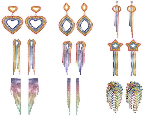

dangle chandelier wgoud personality long multi colored rainbow rhinestone crystal tassel drop earring korea women party wedding 3983625, Silver