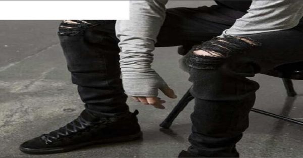 

men039s jeans stretch denim ripped stripe lines printed holes distressed slim straight pants trousers8317749, Blue