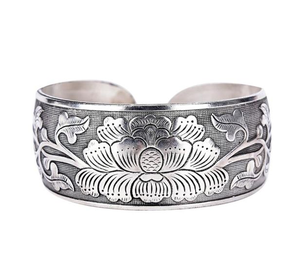 

new tibetan tibet flower bangle for women beautiful peony bracelet cuff hand jewelry4328863, Black