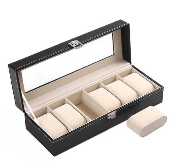

fancy watch case box jewelry storage box with 6 cover case jewelry watches display holder organizer gift288w1665935, Black;blue