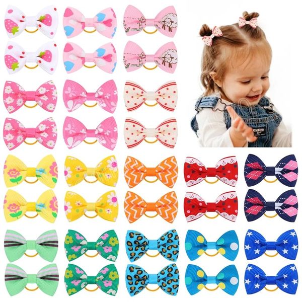 

mini bows elastic hair bands cute girls nylon rubber band hair rope ponytail holder headwear kids accessories for hair, Slivery;white