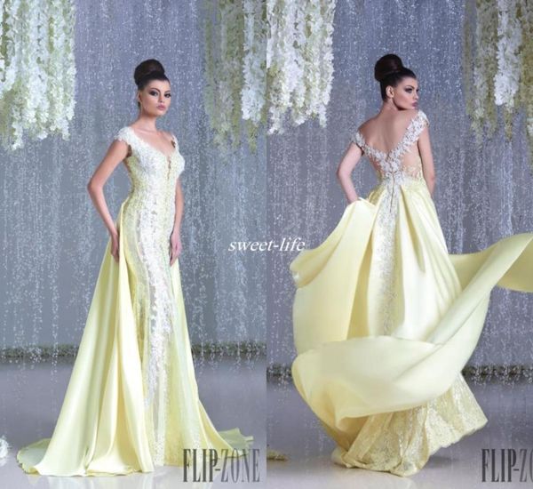 

new design hanna toumajean lace mermaid evening dresses overskirt backless v neck appliques 2019 arabic prom gowns long celebrity 2475794, Black;red
