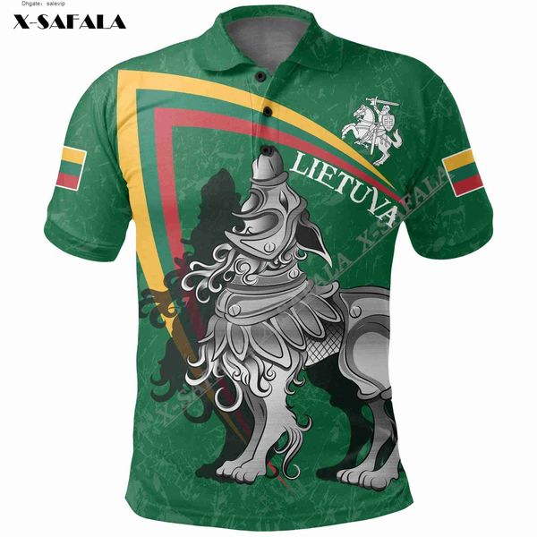 

lietuva lithuania iron wolf green 3d print men polo shirt collar short sleeve street casual tee anti-shrink high quality, White;black
