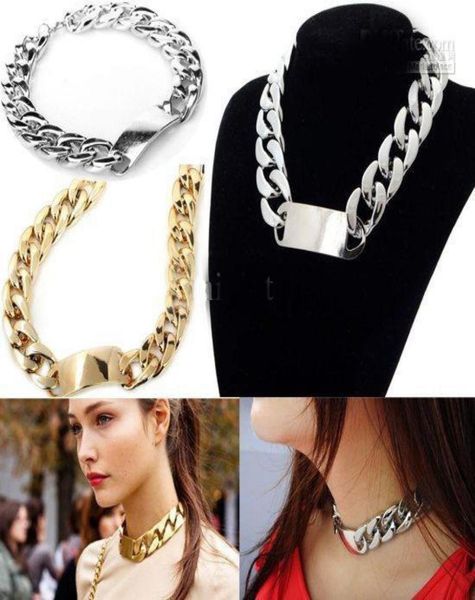 

mixed silver black gold ed chunky chain fashion ladys polish statement choker collar necklace 12pcslot1966753, Golden;silver
