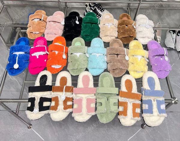 

luxury fur slides mens designer sandals h winter slipper furry chypre sandals ladies men fluffy shearling wool slippers flat sliders fashion, Black