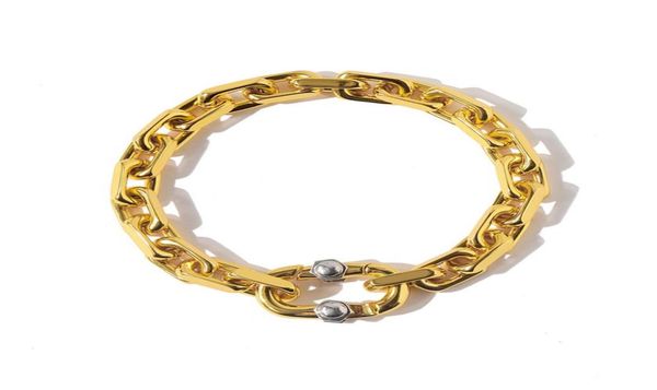 

18k sun gold silver retro metal new thick chain bracelet for men and women fashion european american design1547175, Golden;silver