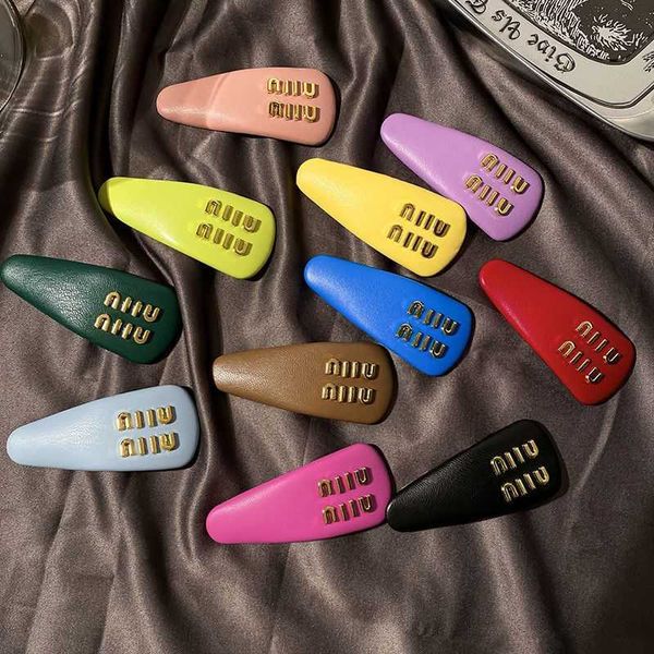 

m letter hairpin new miao candy color hairpin pu leather bb clip side clip ins sweet girl clip traceless hairpin, Golden;silver