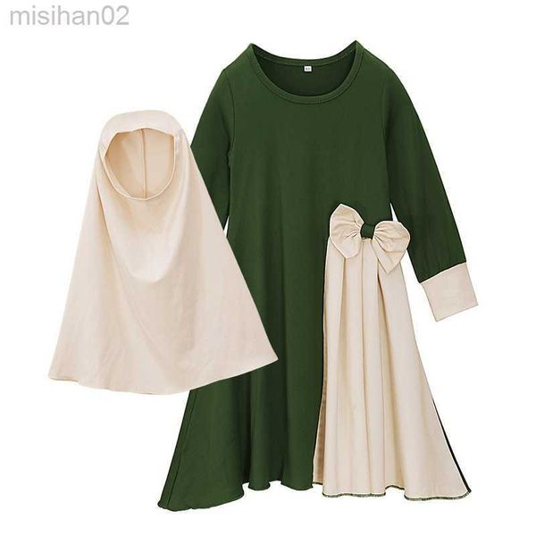 

basic casual dresses 2pcs muslim ramadan sets children girls prayer dress hijab abaya arab kids long robe with headscarf islamic jilbab kaft, Black;gray