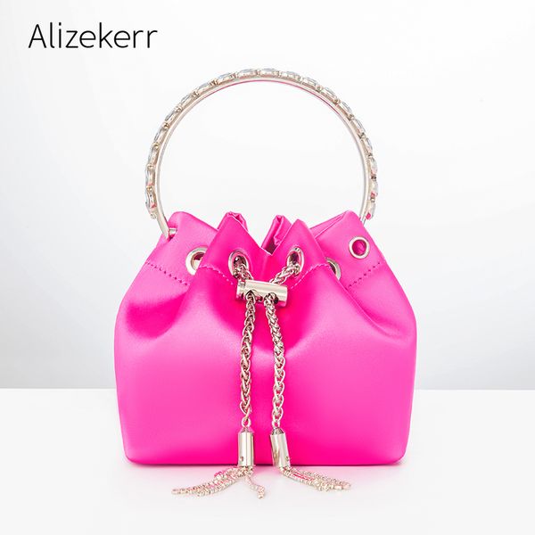 

evening bags tassel bucket handbags women luxury metal ring handle satin crossbody bag ladies color sequin purse wedding party 230804