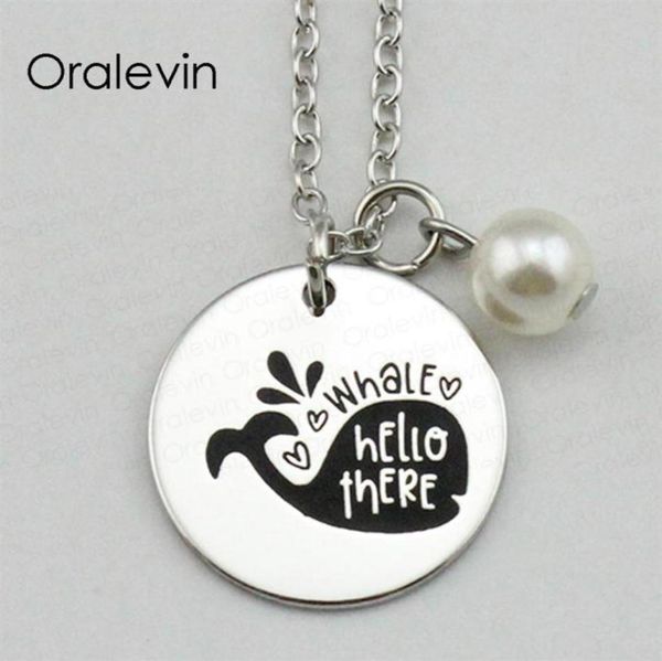 

whale hello there inspirational hand stamped engraved custom charm pendant necklace for trendy women jewelry 18inch 22mm 10pcs lot3748186, Silver