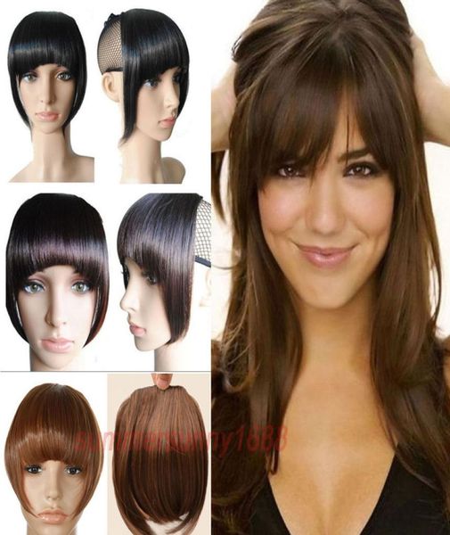 

8 inches short front neat bangs clip in bang fringe hair extensions straight high temperature synthetic 100 real natural hairpiec8847088, Black