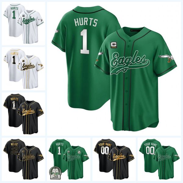 

2023 kelly green jalen hurts philadelphias eagles''1 football jerseys jason kelce 55 graham a.j. brown devonta smith haason reddic, Black;red