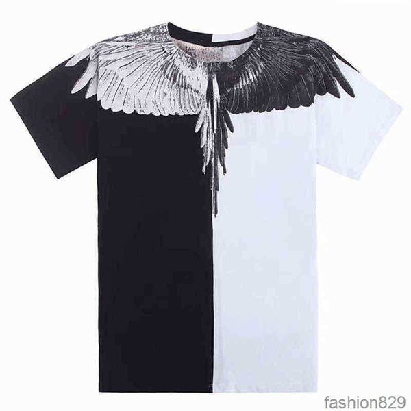 

men's and women's short-sleeved mb cotton wings printed loose round neck water drop feather half-sleeved t-shirts 13s1s1, White;black