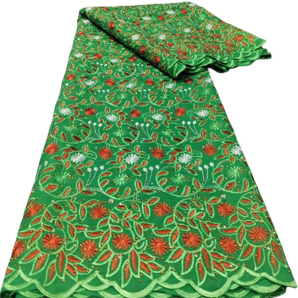 

2023 swiss voile lace stones 5 yards fabric rhinestones for nigerian female wedding formal dress pink women sewing craft green cotton cloth, Black;white