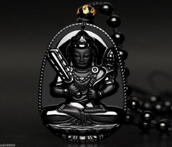 

100 natural black obsidian hand carved bodhisattva akashagarbha buddha pendant7413827, Silver