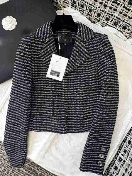 

women's jackets designer early autumn new french celebrity style elegant temperament thick tweed striped suit collar short coat qcil, Black;brown