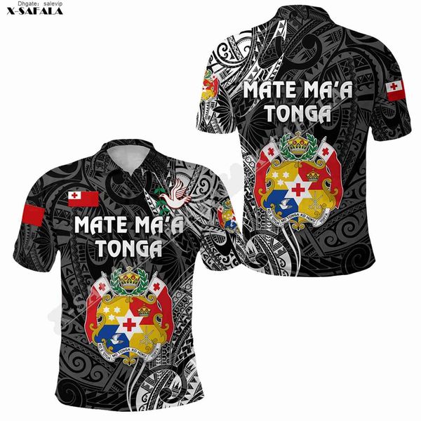 

mate ma a tonga rugby polynesian black vibes 3d print men polo shirt collar short sleeve tee breathable, White;black
