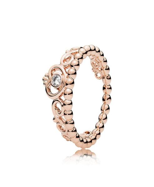 

18k rose gold cute princess tiara crown ring with original box for p real sterling silver wedding jewelry for women girls cz diamond engagem, Slivery;golden